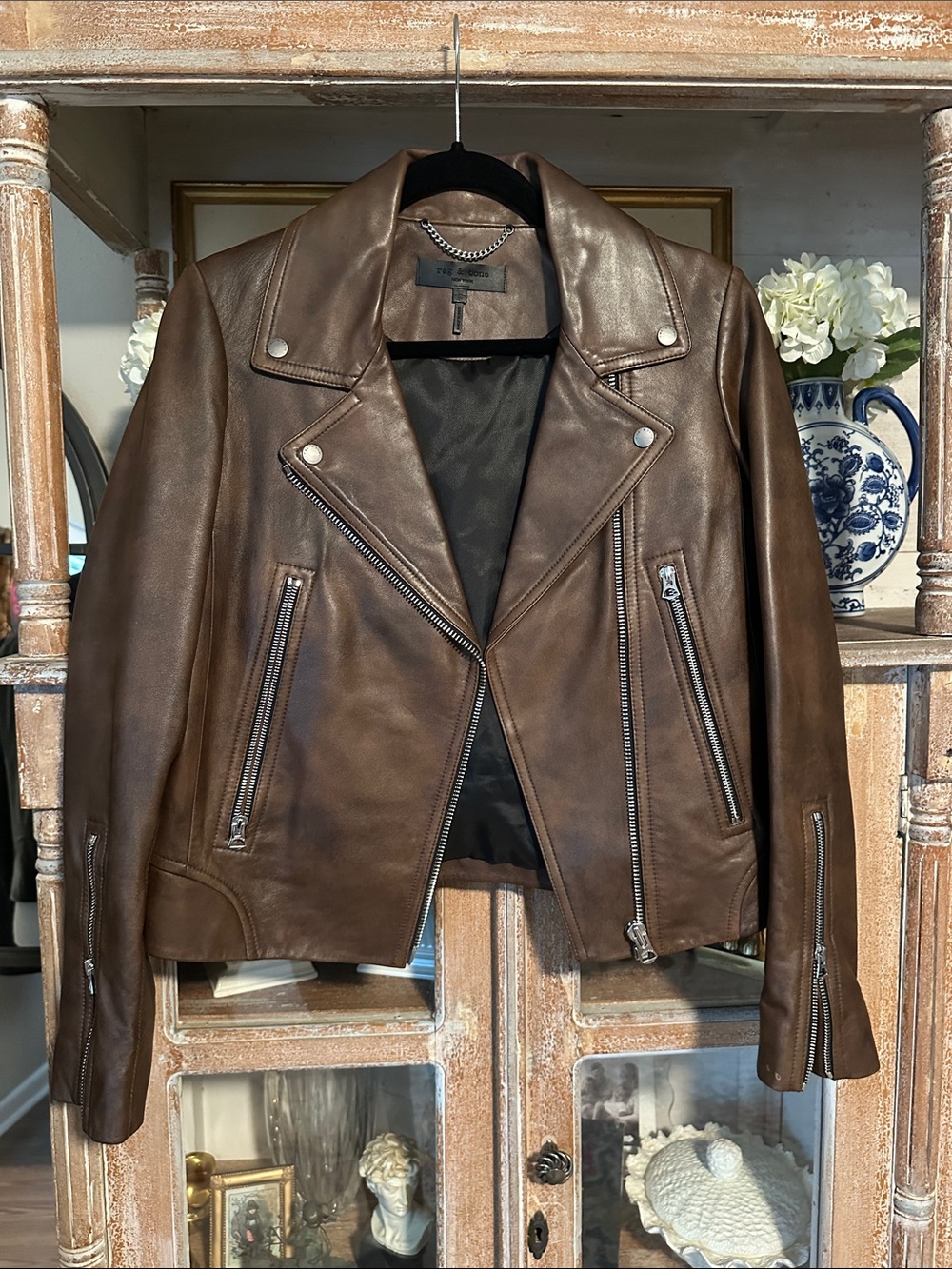 rag & bone Brown Lamb Leather Motorcycle Jacket